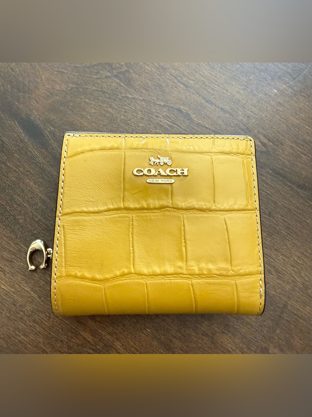 Coach Snap Wallet Croc-Embossed Mustard Yellow